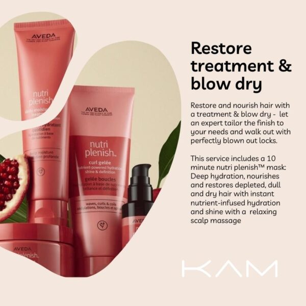 Restore treatment blow dry package at kam hairdressing salon lossiemouth moray