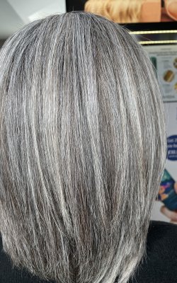SOFT SHADOW HIGHLIGHTS FOR GREY HAIR COLOUR AT KAM HAIRDRESSERS IN LOSSIEMOUTH