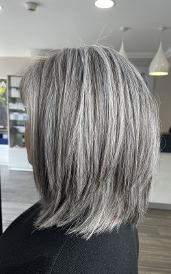 HIGHLIGHTS & LOWLIGHTS FOR GREY HAIR COLOUR CHANGES AT KAM HAIRDRESSERS IN LOSSIEMOUTH